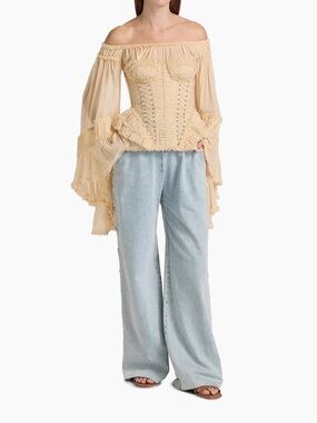 Zimmerman - 2 piece Rebellion Frayed Off the Shoulder Silk Top & Peplum top